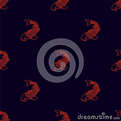 Hand drown koi fish vector illustration seamless pattern Vector Illustration