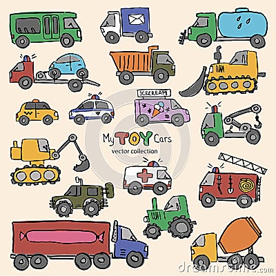 Hand-drwan Toy cars vector collection Vector Illustration