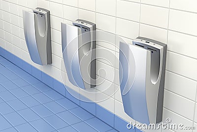 Hand dryers in public washroom Stock Photo