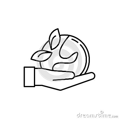 Hand, earth, leafs icon. Simple line, outline vector ecology icons for ui and ux, website or mobile application Stock Photo