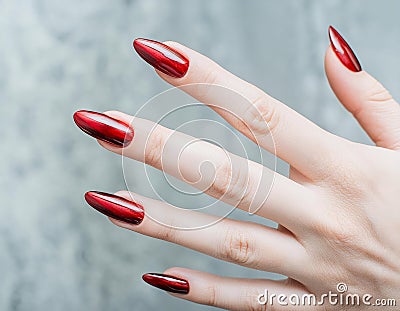 hand of elegant young woman nail polish red long square nails, generated Ai image Stock Photo