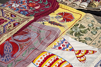 Hand embroidery on pillowcases. Bukhara Stock Photo