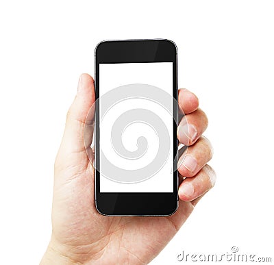 Hand with empty cell phone Stock Photo