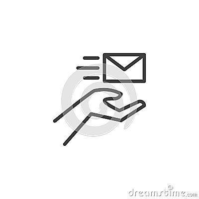 Hand with envelope line icon Vector Illustration