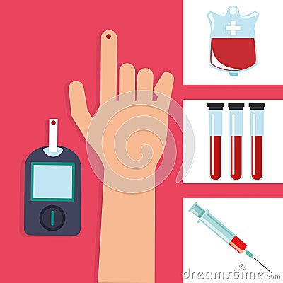 hand with equipment diabetes test Cartoon Illustration