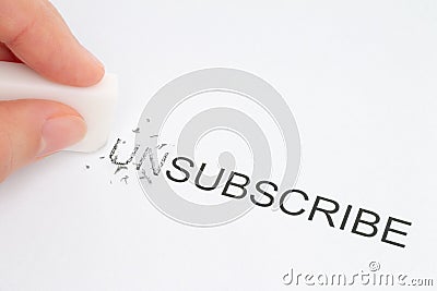 Hand erase part of the unsubscribe word Stock Photo