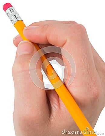 Hand erasing with pencil eraser Stock Photo