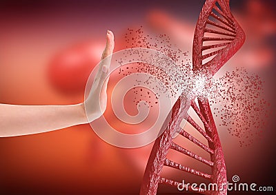 Hand erected preventing the advance of the use of Crispr, technique of editing and genetic manipulation Stock Photo