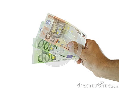 Hand with euro banknotes Stock Photo