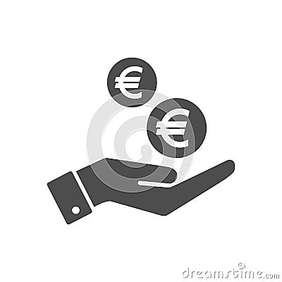 Hand and euro cents coins dropping flat icon. Euro coin and palm icon symbol. Vector Illustration