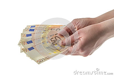 Hand euro isolated fifty Stock Photo