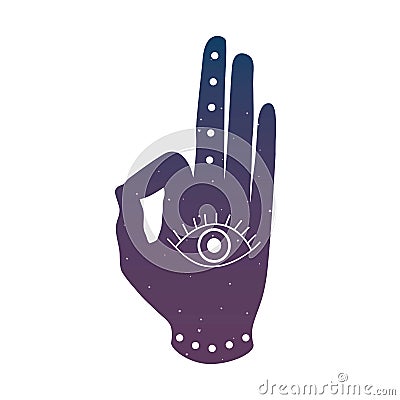 Hand with eye mudra buddhism hinduism symbol icon silhouette spa Vector Illustration