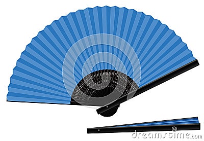 Hand Fan Blue Open Closed Vector Illustration