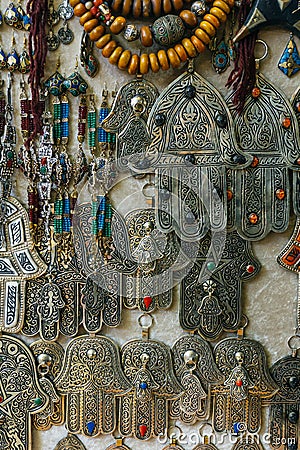 Hand of Fatima or Hamsa amulet or Miriams Hand Miriam`s Hand. Amulet popular throughout the Middle East and North Stock Photo