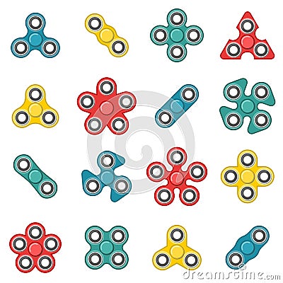 Hand fidget spinner toy vector colorful icon set Vector Illustration