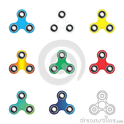 Hand fidget spinners set. Colorful hand spinner toys isolated on Vector Illustration