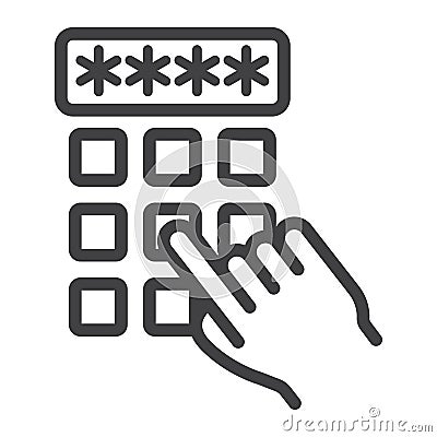 Hand finger entering pin code line icon, unlock . Vector Illustration