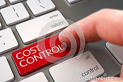 Hand Finger Press Cost Control Key. 3D. Stock Photo