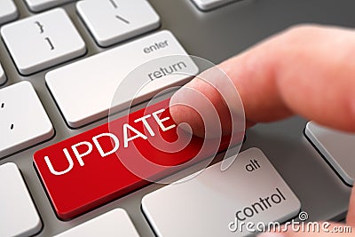 Hand Finger Press Update Keypad. 3D. Stock Photo