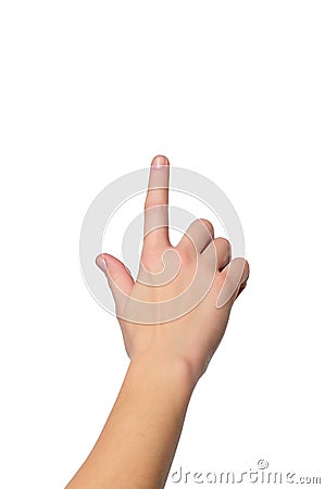 Hand with a finger touching somethimg Stock Photo