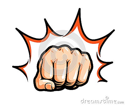 Hand, fist punching or hitting. Comic pop art, symbol. Vector illustration Vector Illustration