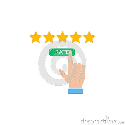 Hand five stars customer rating icon. Vector illustration eps 10 Cartoon Illustration
