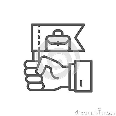 Hand with flag, business leader, leadership line icon. Vector Illustration