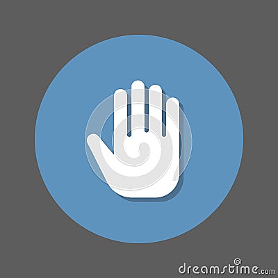 Hand flat icon. Round colorful button, circular vector sign with shadow effect. Flat style design. Vector Illustration