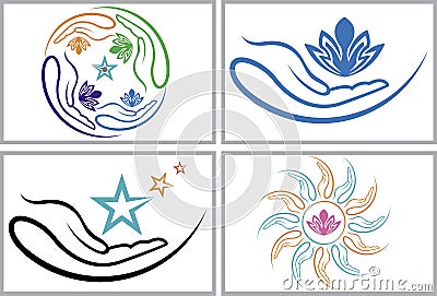 Hand flowers collection logos Stock Photo