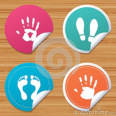 Hand and foot print icons. Imprint shoes symbol. Vector Illustration