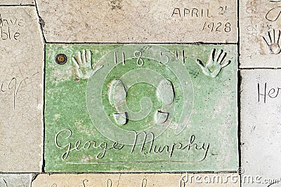 Hand- and Footprints of George Murphy in front of the TCL Chinese Theatre Editorial Stock Photo