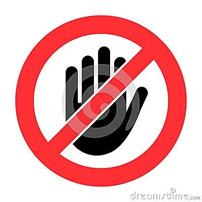Hand forbidden stop red and black icon. Vector Illustration