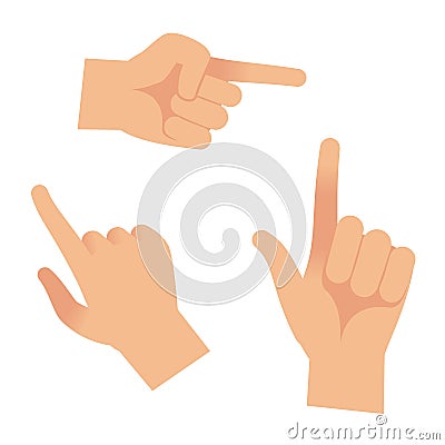 Hand in forefinger icons. Holding pointing hands drawing gesture to object isolated vector outline set Vector Illustration