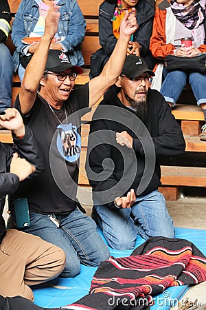 Hand games at the Annual Celebration at Fort Nelson First Nation, British Columbia Editorial Stock Photo