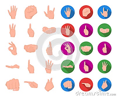 Hand gesture cartoon,flat icons in set collection for design. Palm and finger vector symbol stock web illustration. Vector Illustration