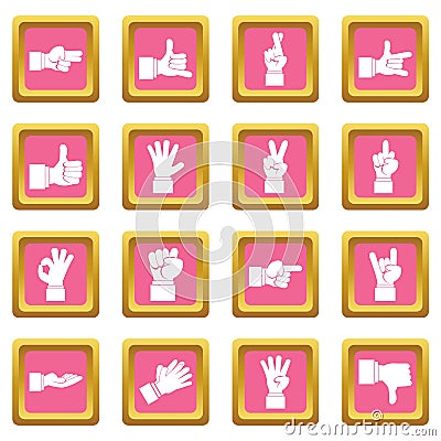 Hand gesture icons pink Vector Illustration