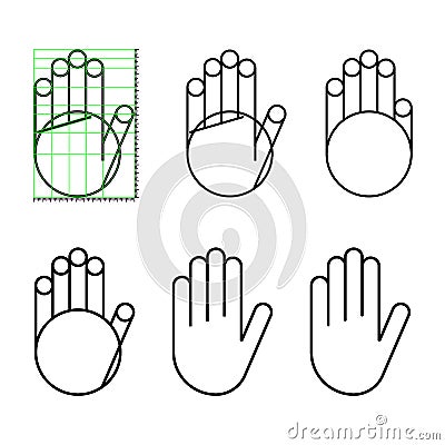 Hand gesture line icon set in modern geometric style with construction lines. Isolated vector illustration of human hands Cartoon Illustration