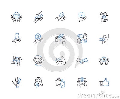 Hand gesture outline icons collection. gesticulating, waving, pointing, beckoning, signaling, clapping, shaking vector Vector Illustration