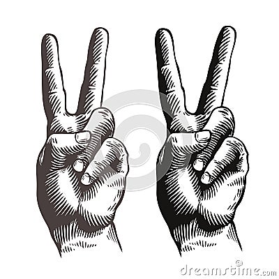 Hand gesture peace sign, symbol. Sketch vector illustration Vector Illustration