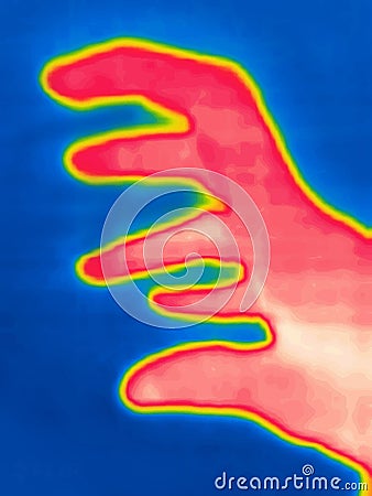 Hand gestures captured on thermal imager device Stock Photo