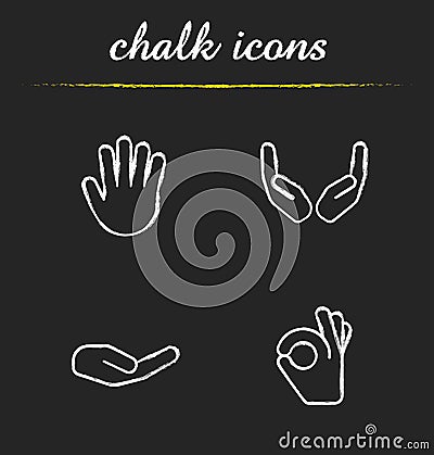 Hand gestures chalk icons set Vector Illustration