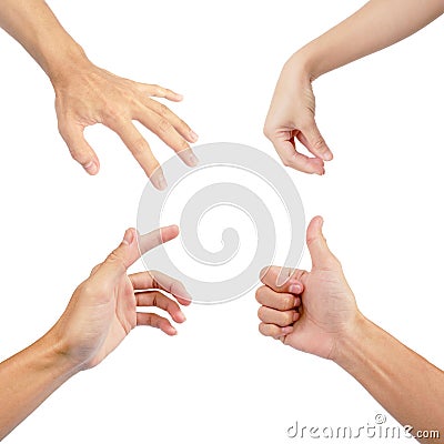 Hand gestures in collection multiple with close up isolated on white background Stock Photo