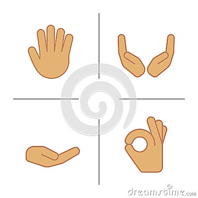 Hand gestures color icons set Vector Illustration