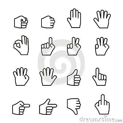 Hand gestures iconset, contour flat Vector Illustration