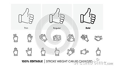 Hand gestures line icons. Handshake, Clapping hands, Victory. Linear set. Line icons. Vector Vector Illustration