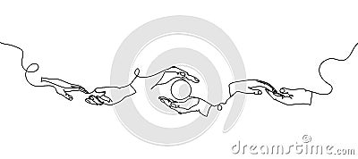 Hand gestures one line set art. Continuous line drawing of gesture, love, infatuation, support, protection, like. Vector Illustration