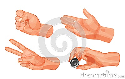 Hand gestures for playing stone, scissors, paper. Figure from checkers. Vector Illustration