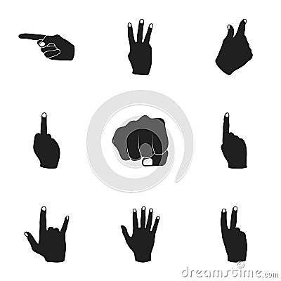 Hand gestures set icons in black style. Big collection of hand gestures vector symbol stock illustration Vector Illustration