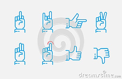 Hand gestures thin line icon set. Vector touch screen gestures icons in thin line style Vector Illustration