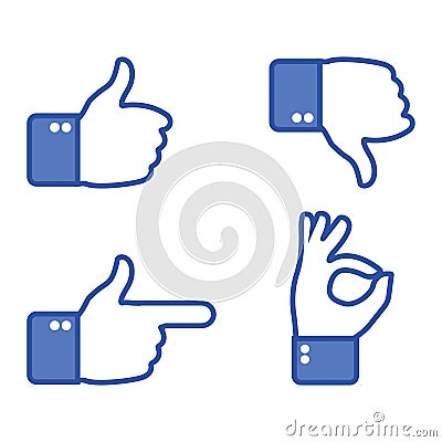 Hand gesturing. Thumbs up and thumbs down. Like and dislike icons for social network. Ok sign. Vector illustration Vector Illustration